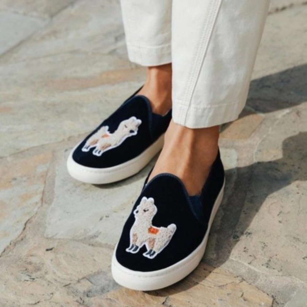 Soludos Velvet Llama Embellished Slip Ons